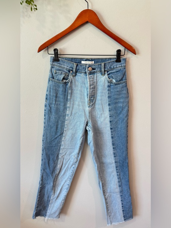 PacSun Denim - PacSun Panelled Two-Tone Light and Medium Blue High-Rise Jeans